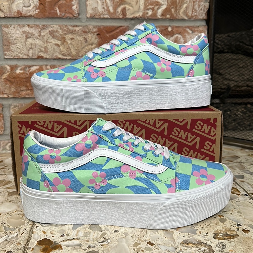 Vans Old Skool Stacked checkerboard floral blue